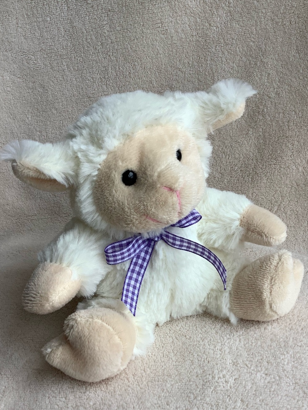 Unbranded Plush Lamb with working Sound Stuffed Animal Purple Gingham Bow